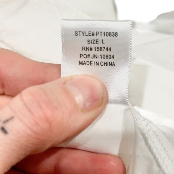 P Cill Poplin Button Up Blouse 3/4 Poof Balloon Sleeves White Large Elegant Work - Picture 9 of 12